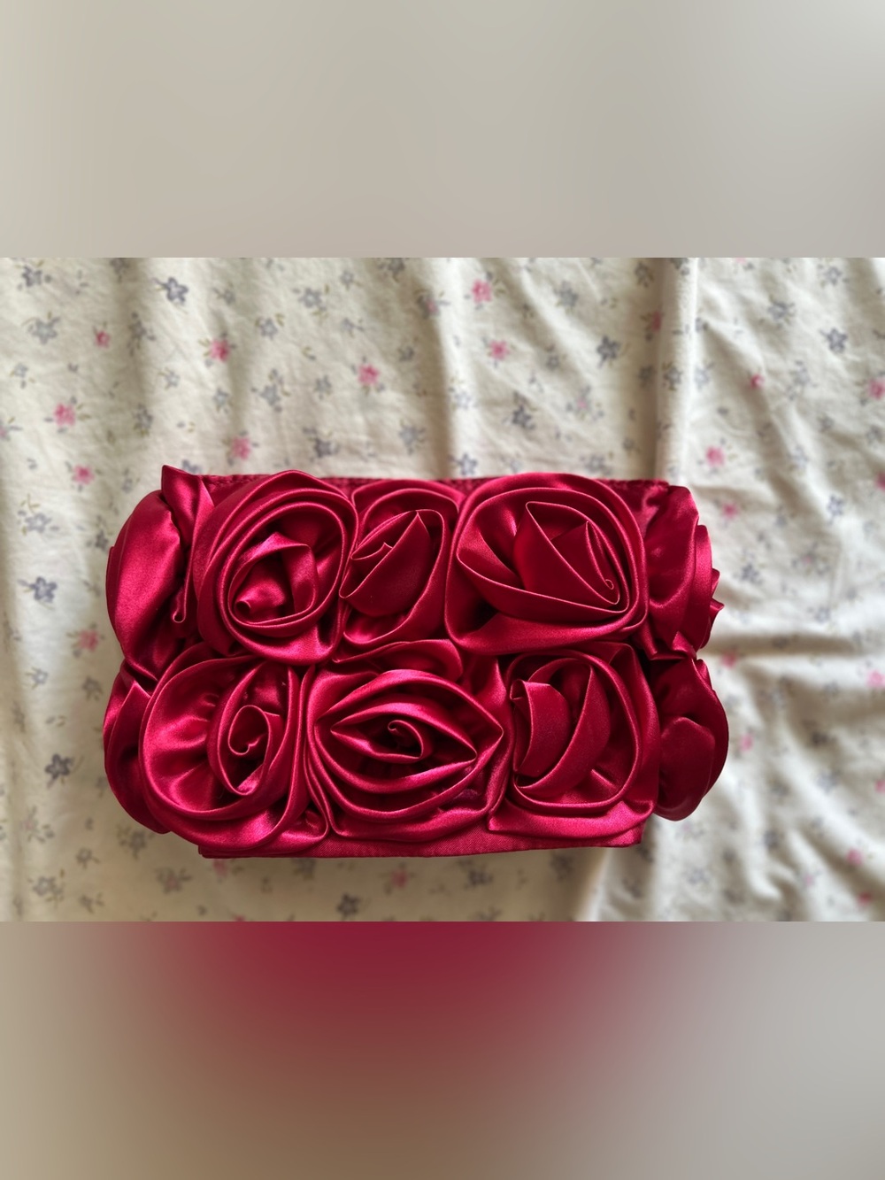 Red Satin Clutch with Roses